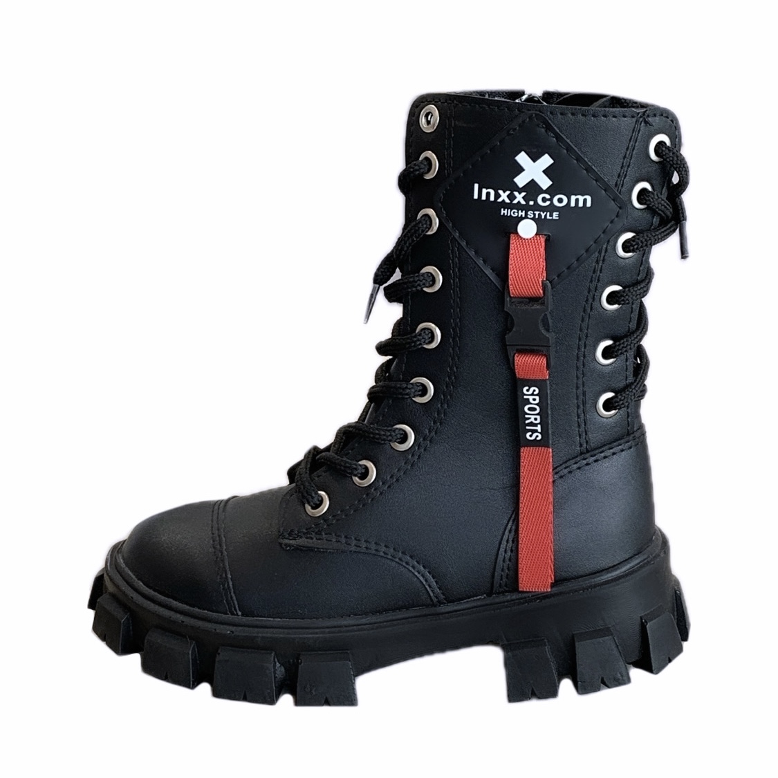 نیم بوت بچگانه چرم صنعتی زیپی و بندی مدل پوتین طرح high style